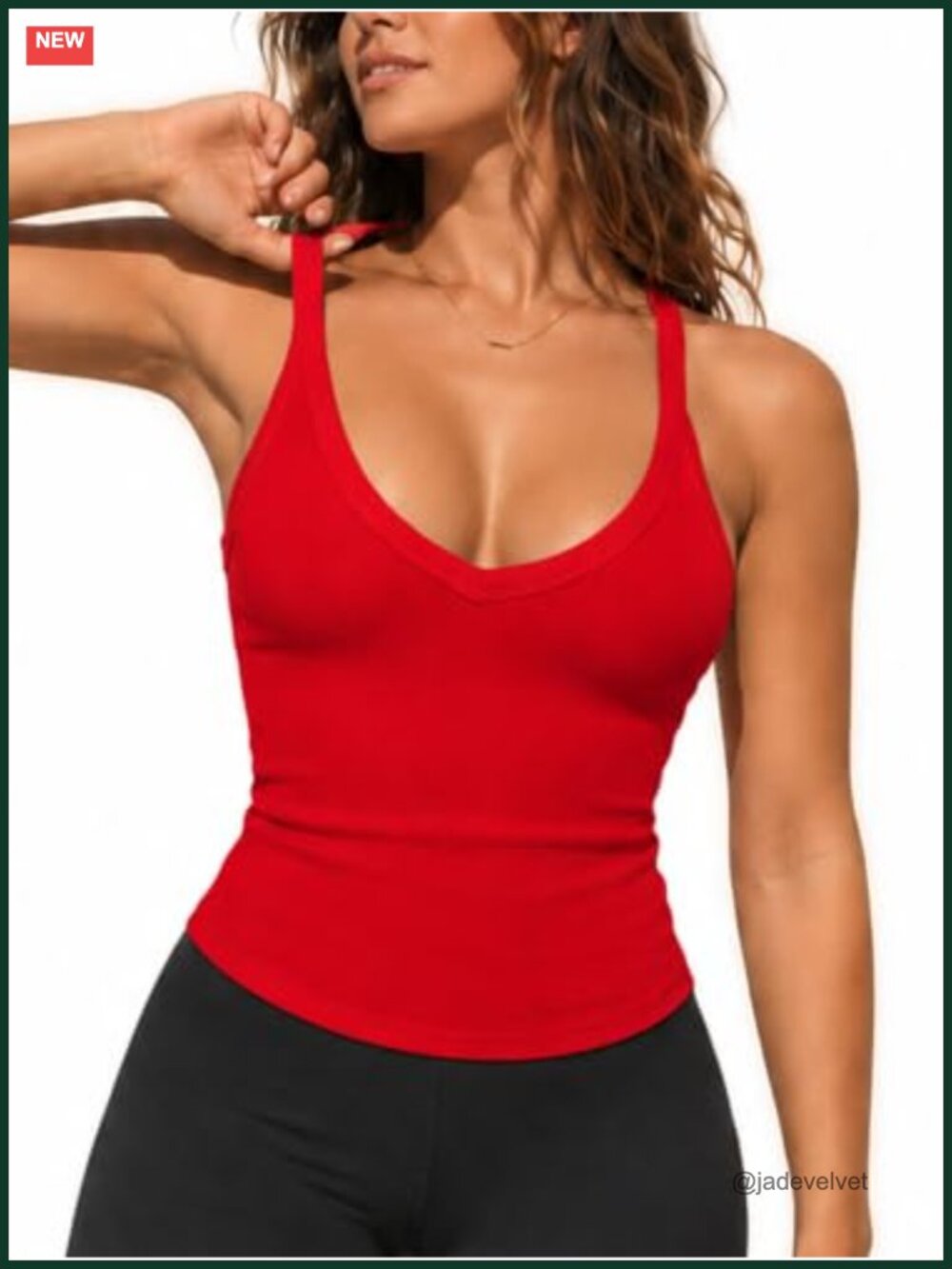 Ribbed V-Neck Spaghetti Strap Slim Fitted Tank Top Basic Cami